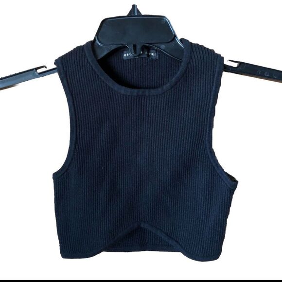 Brooklyn Karma Ribbed Cashmere Blend Sleeveless Crop Sweater - S - Picture 1 of 12